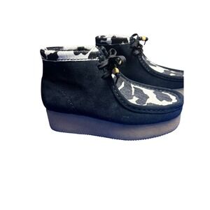Clarks Originals Wallabee Cup Boot Cow‎ Print Pony Hair Black Suede Platform